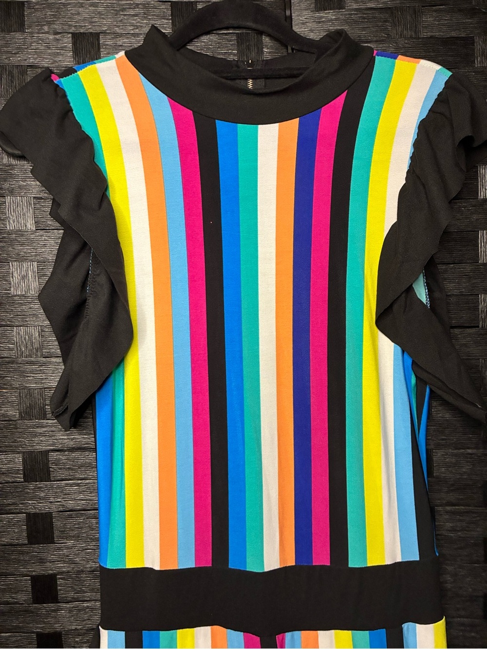 Women’s Multicolor Stripe Jumpsuit with Black Trim - Picture 3 of 9